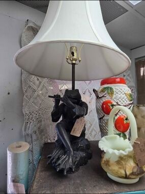 Classic Black Frog Musician Table Lamp with White Shade